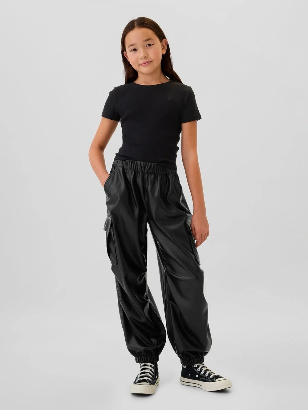 GAP Black Faux Leather Cargo Joggers for Kids